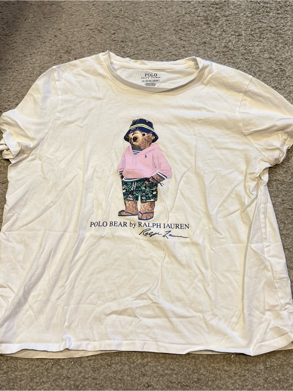 Polo by Ralph Lauren White T-shirt Pink Polo Bear Graphic XL